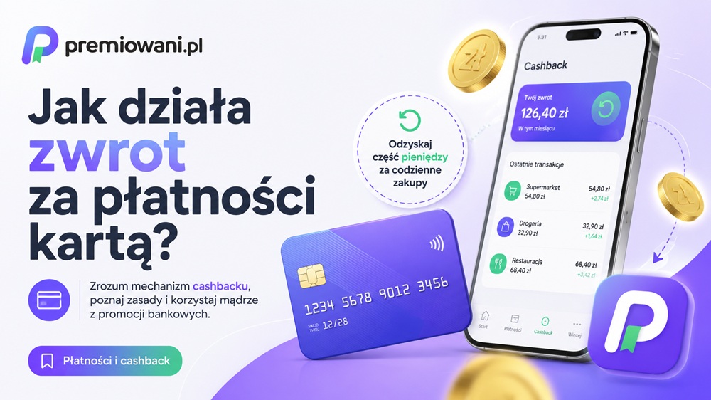 Jak działa zwrot za płatności kartą – grafika poradnika Premiowani.pl