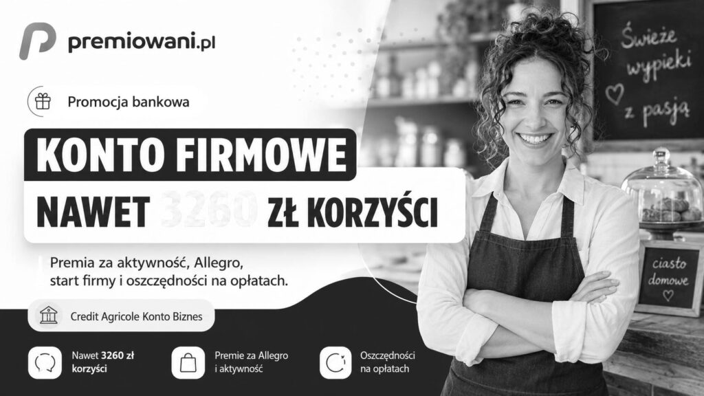 Grafika zakończonej promocji Konta Biznes Credit Agricole z informacją o korzyściach do 3260 zł