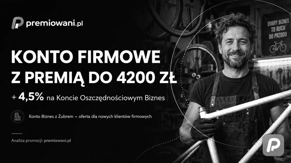 Czarno-biała grafika archiwalna premiowani.pl o zakończonej promocji Konta Biznes z Żubrem w Banku Pekao z premią do 4200 zł i oprocentowaniem 4,5% na Koncie Oszczędnościowym Biznes.
