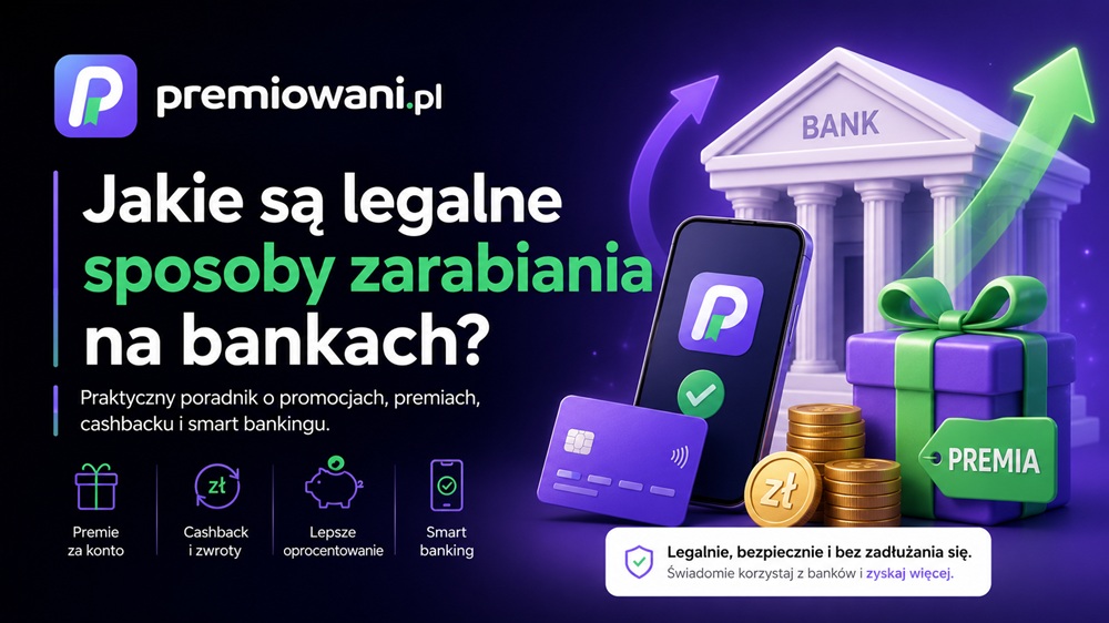 Legalne sposoby zarabiania na bankach – promocje bankowe, premie za konto i cashback w Premiowani.pl