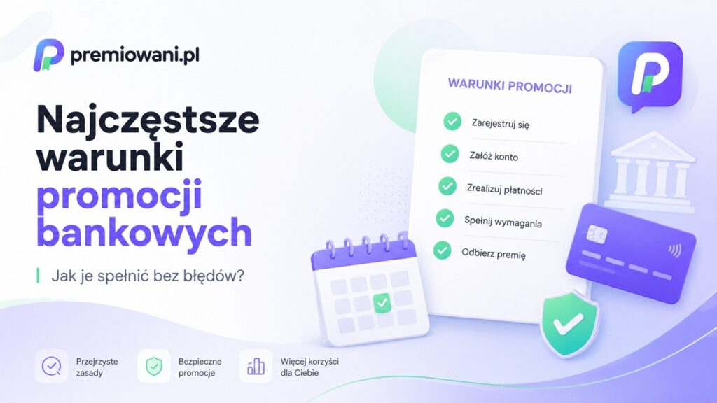 Najczęstsze warunki promocji bankowych przedstawione na liście z kartą płatniczą i kalendarzem