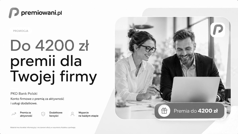 Grafika informacyjna zakończonej promocji PKO Konto Firmowe z premią do 4200 zł dla firm, przygotowana dla serwisu premiowani.pl