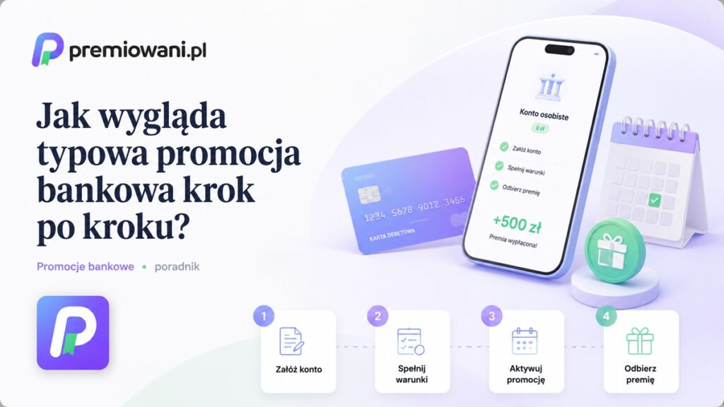 Typowa promocja bankowa krok po kroku – otwarcie konta, spełnienie warunków i odbiór premii