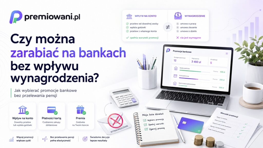 Czy można zarabiać na bankach bez wpływu wynagrodzenia – grafika o promocjach bankowych bez przelewania pensji