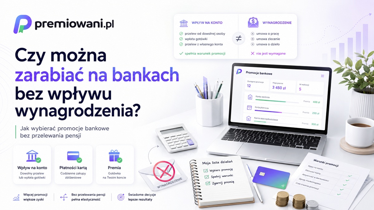 Czy można zarabiać na bankach bez wpływu wynagrodzenia – grafika o promocjach bankowych bez przelewania pensji
