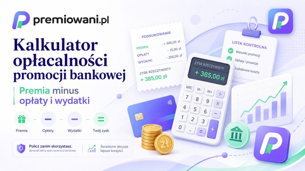 Kalkulator opłacalności promocji bankowej z premią, opłatami i wydatkami