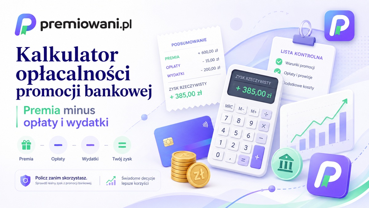 Kalkulator opłacalności promocji bankowej z premią, opłatami i wydatkami