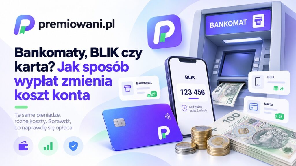 Porównanie wypłaty gotówki kartą i BLIKIEM z bankomatu oraz kosztów konta