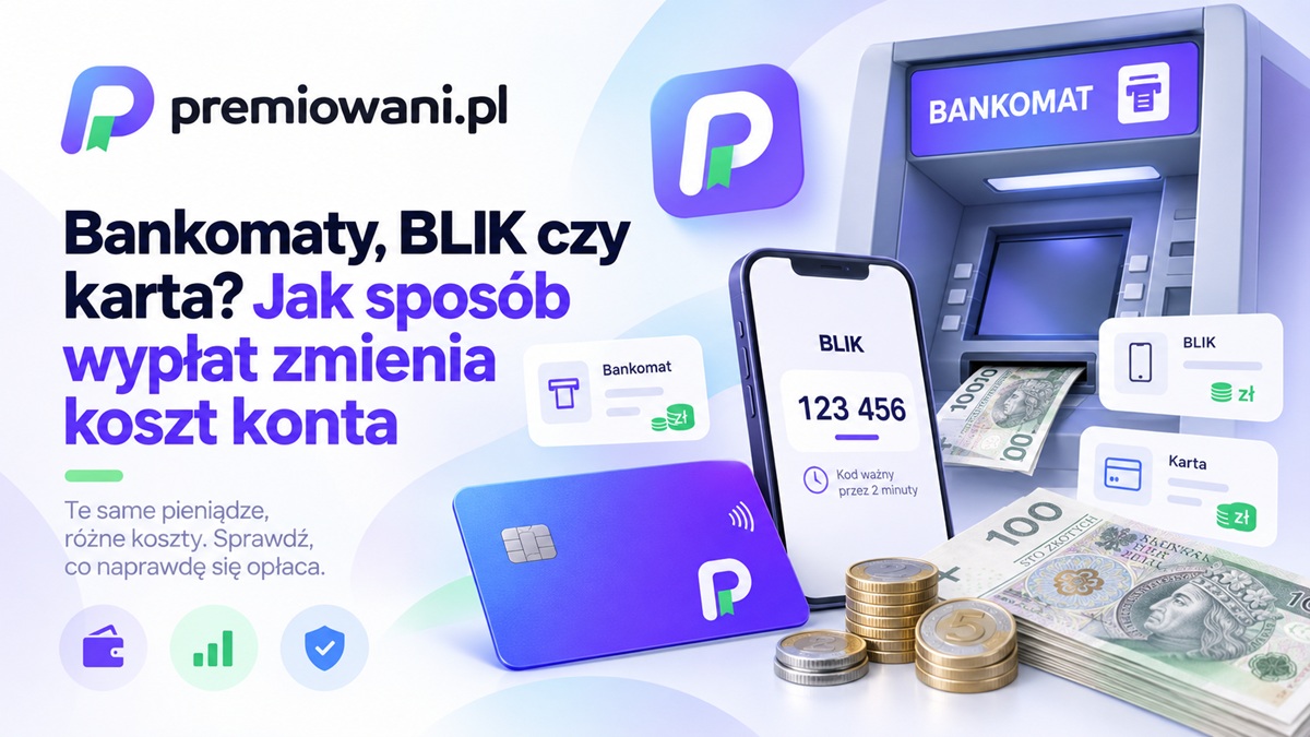 Porównanie wypłaty gotówki kartą i BLIKIEM z bankomatu oraz kosztów konta