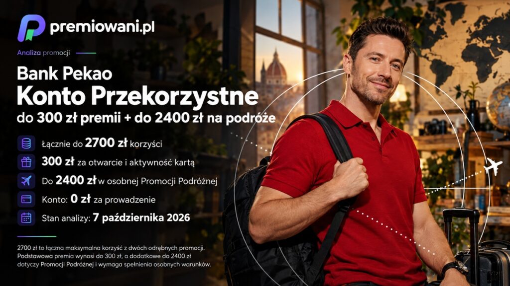 Bank Pekao – Konto Przekorzystne, do 300 zł premii i do 2400 zł w Promocji Podróżnej