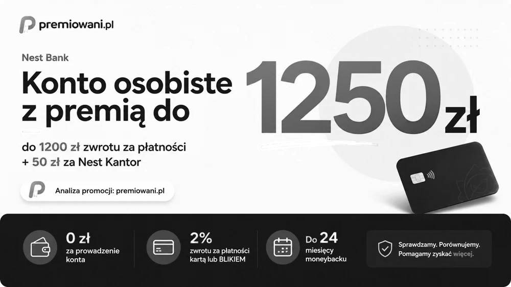 Wygasła promocja Nest Konta w Nest Banku z premią do 1250 zł, grafika przygotowana przez premiowani.pl